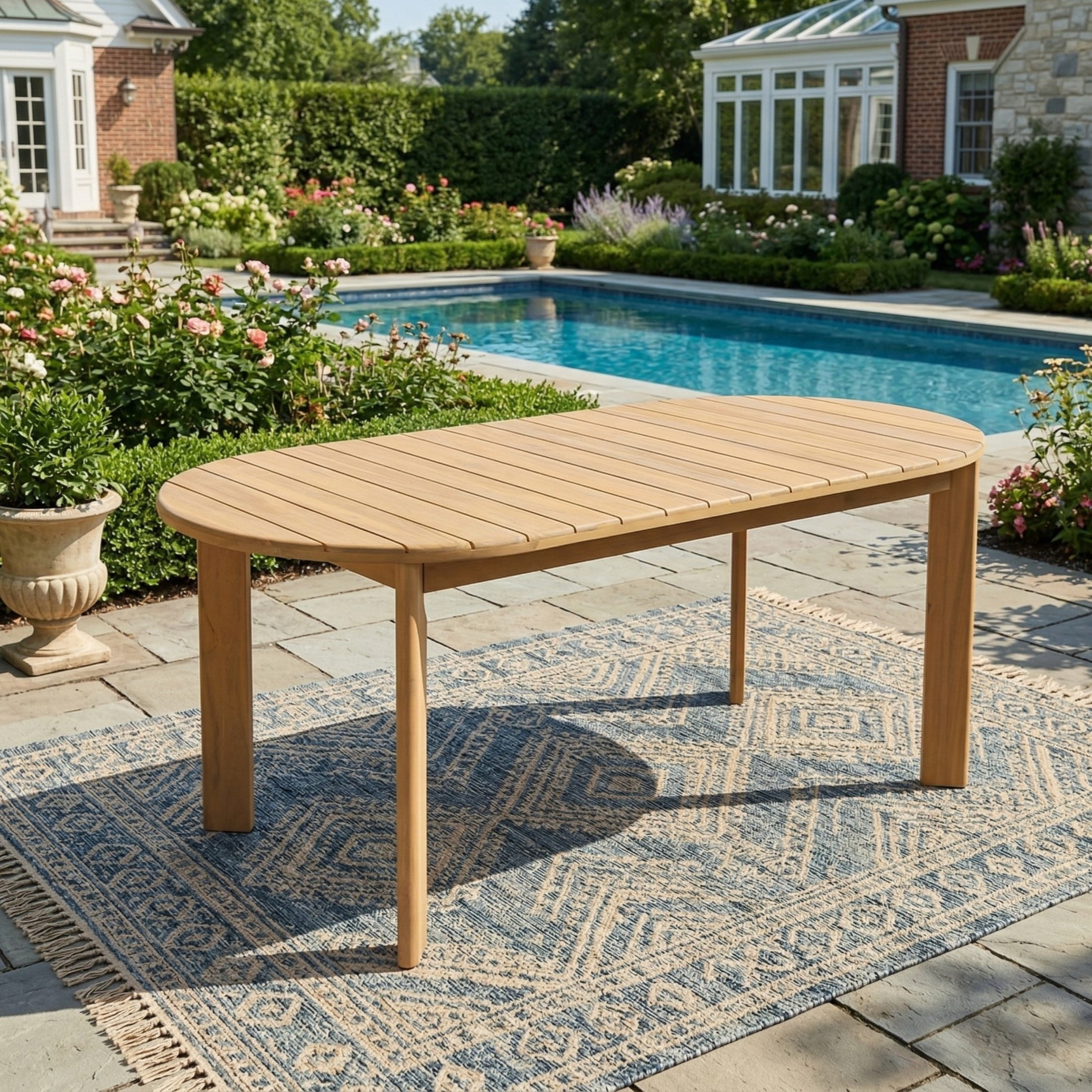 Christopher Knight Home Oval Acacia Wood Outdoor Dining Table for Garden or Deck, Light Teak Finish