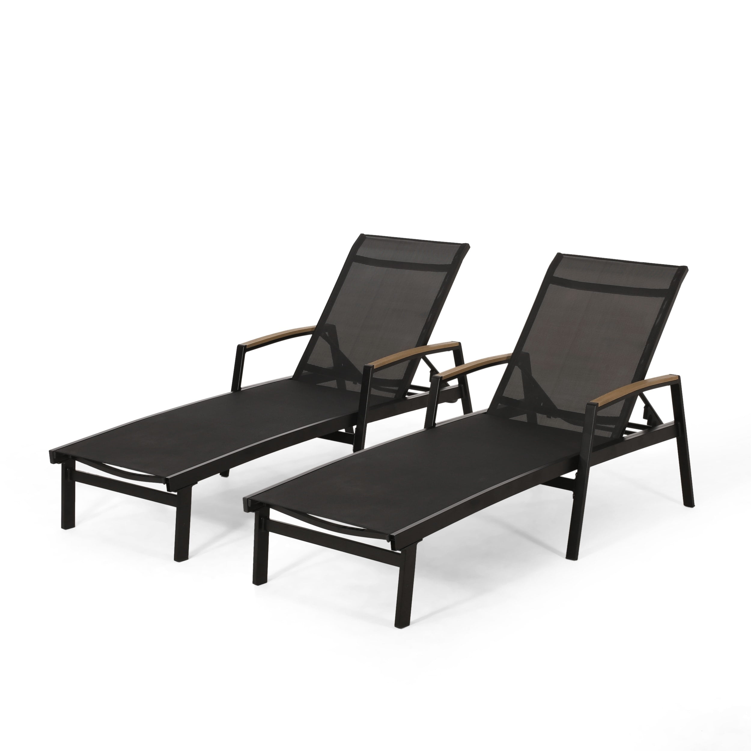 Christopher Knight Home Oxton Set of 2 Black Mesh Outdoor Chaise Lounge
