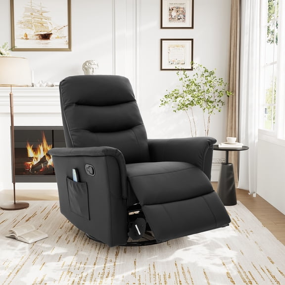 Christopher Knight Home PU Leather Manual Recliner Chair with Massage, Rocking & Swivel, Adjustable Backrest, Black