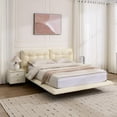 thumbnail image 1 of Christopher Knight Home PU Leather Queen Bed Frame with LED Lights, Button-Tufted Headboard, Beige, 1 of 10