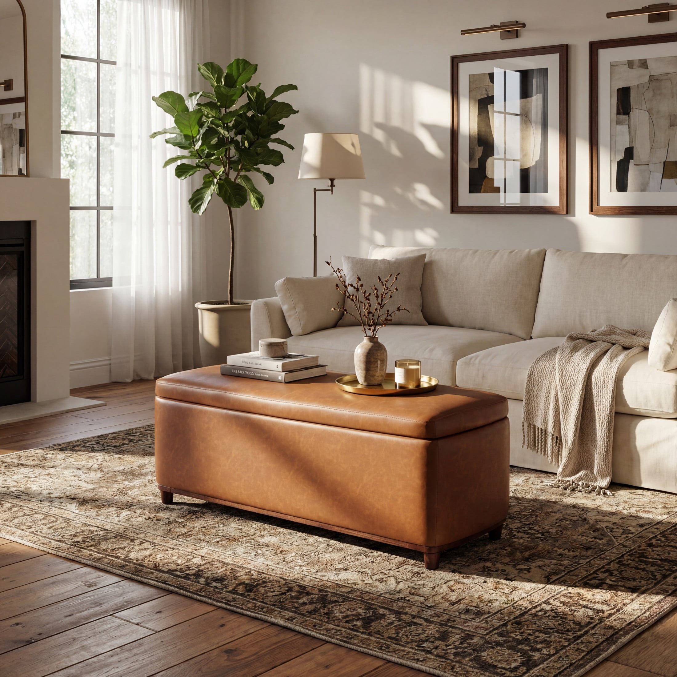 Christopher Knight Home PU Upholstered Storage Ottoman Bench with Solid Wood Legs, Brown