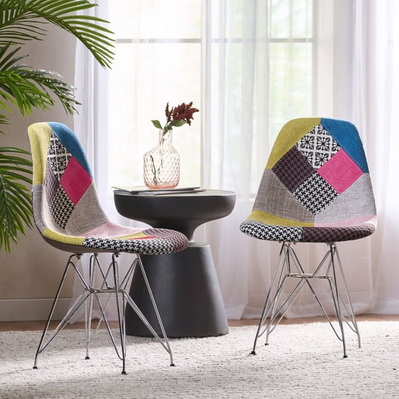 Christopher Knight Home Patchwork Accent Chair, Set of 2, Bohemian Style, Chromed Legs, Geometric Pattern