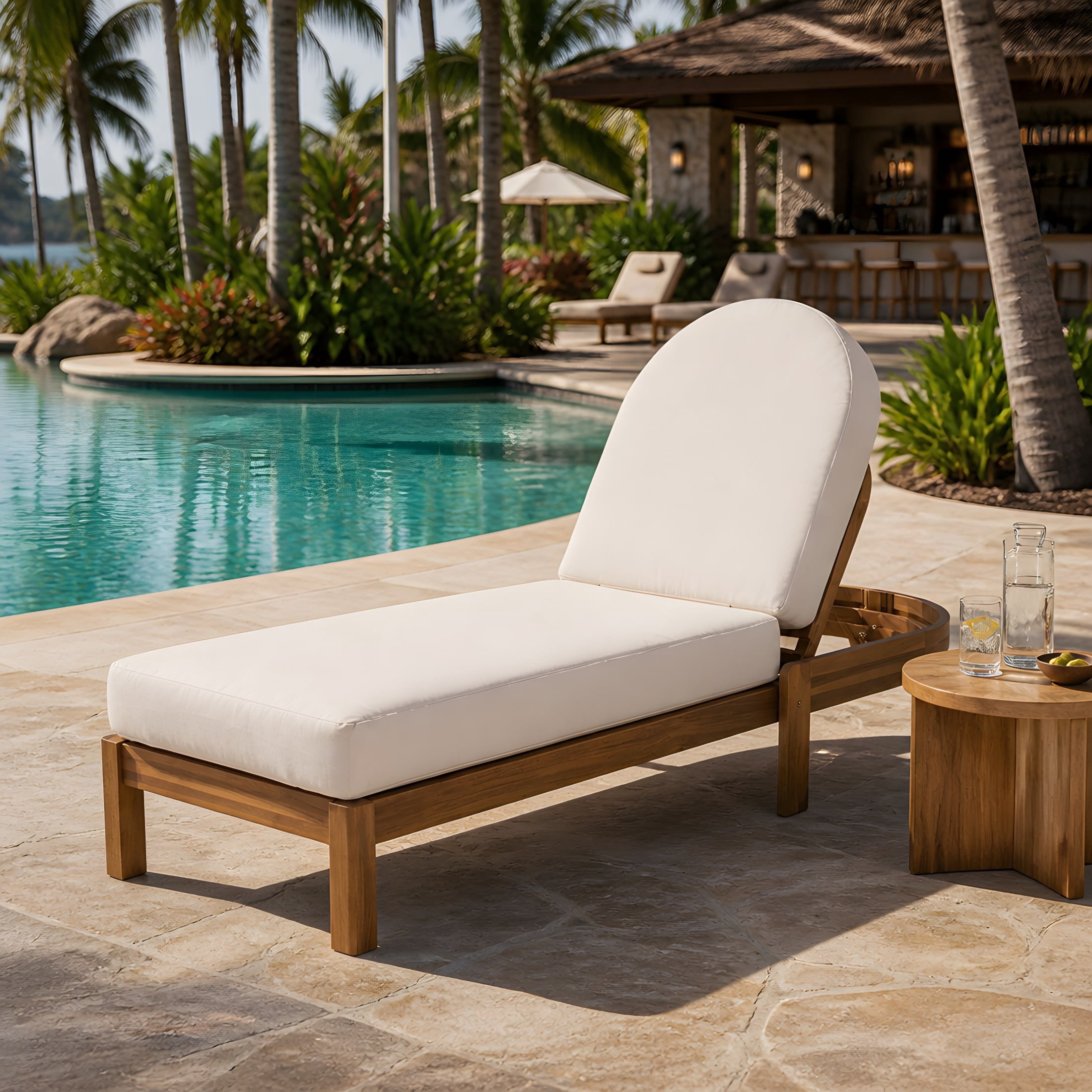 Christopher Knight Home Patio Acacia Wood Chaise Lounge with Cushion, Adjustable Backrest, Teak+Beige