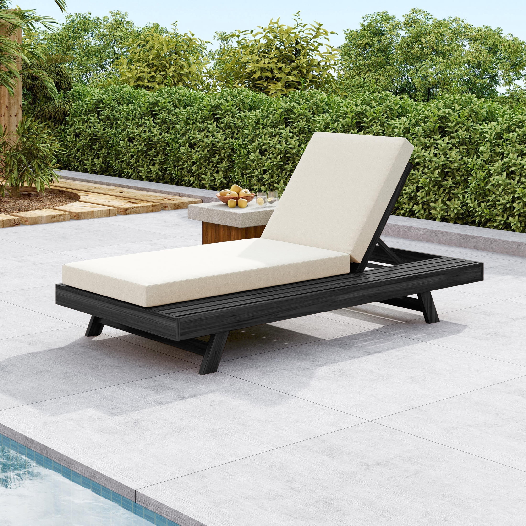 Christopher Knight Home Patio Chaise Lounge with Cushion, 4-Position Adjustable Reclining Chair, Black+Cream