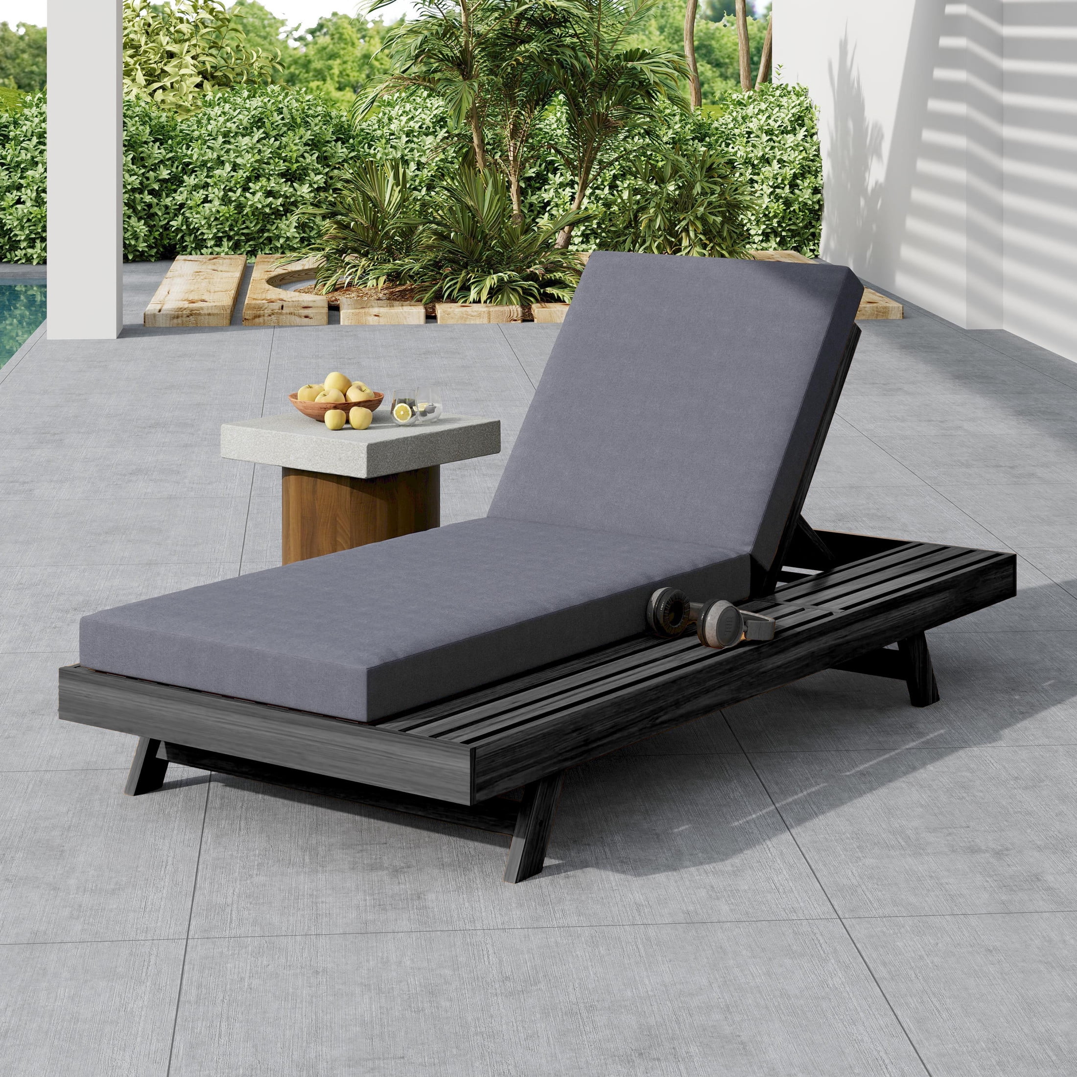 Christopher Knight Home Patio Chaise Lounge with Cushion, 4-Position Adjustable Reclining Chair, Black+Dark Grey