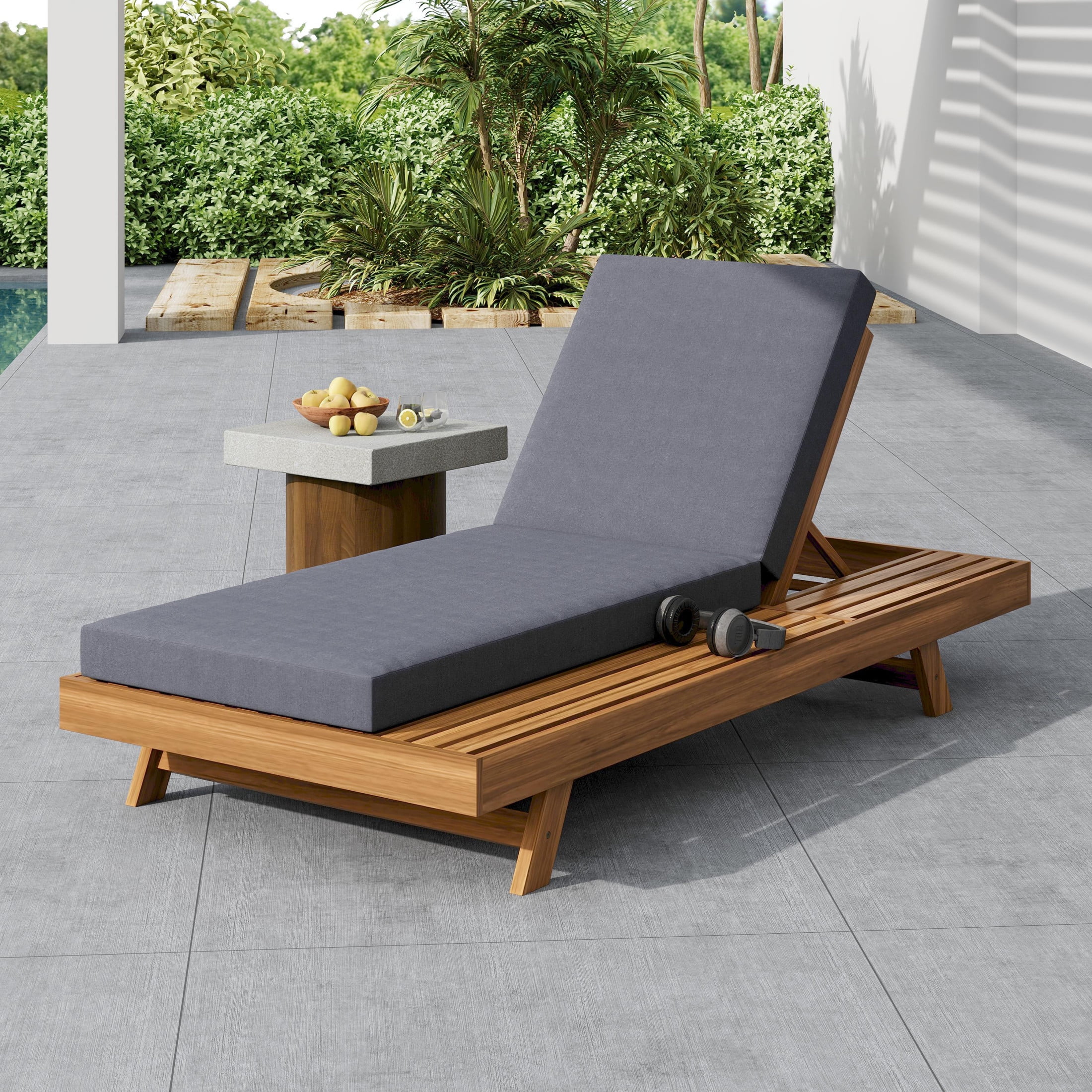 Christopher Knight Home Patio Chaise Lounge with Cushion, 4-Position Adjustable Reclining Chair, Dark Grey