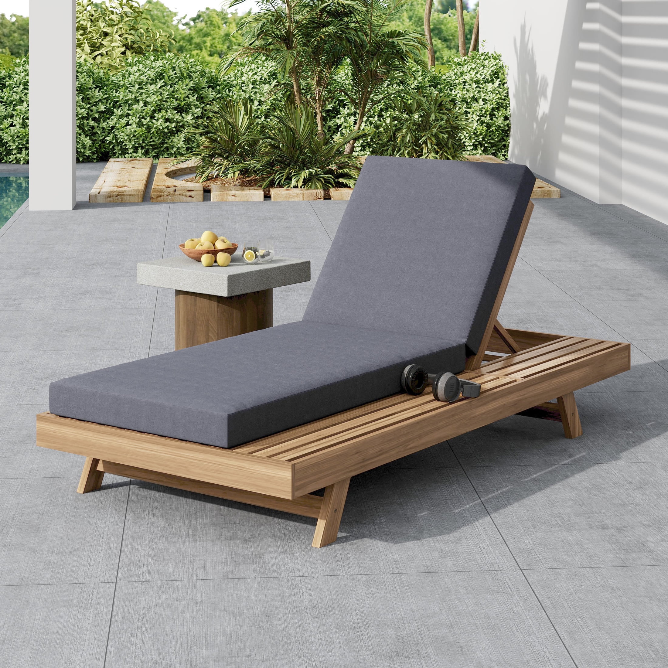 Christopher Knight Home Patio Chaise Lounge with Cushion, 4-Position Adjustable Reclining Chair, Light Brown+Dark Grey