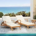 thumbnail image 1 of Christopher Knight Home Patio Chaise Lounge with Wheels, 4-Position Adjustable Backrest, Hidden Cup Holder, Cream, Set of 2, 1 of 10