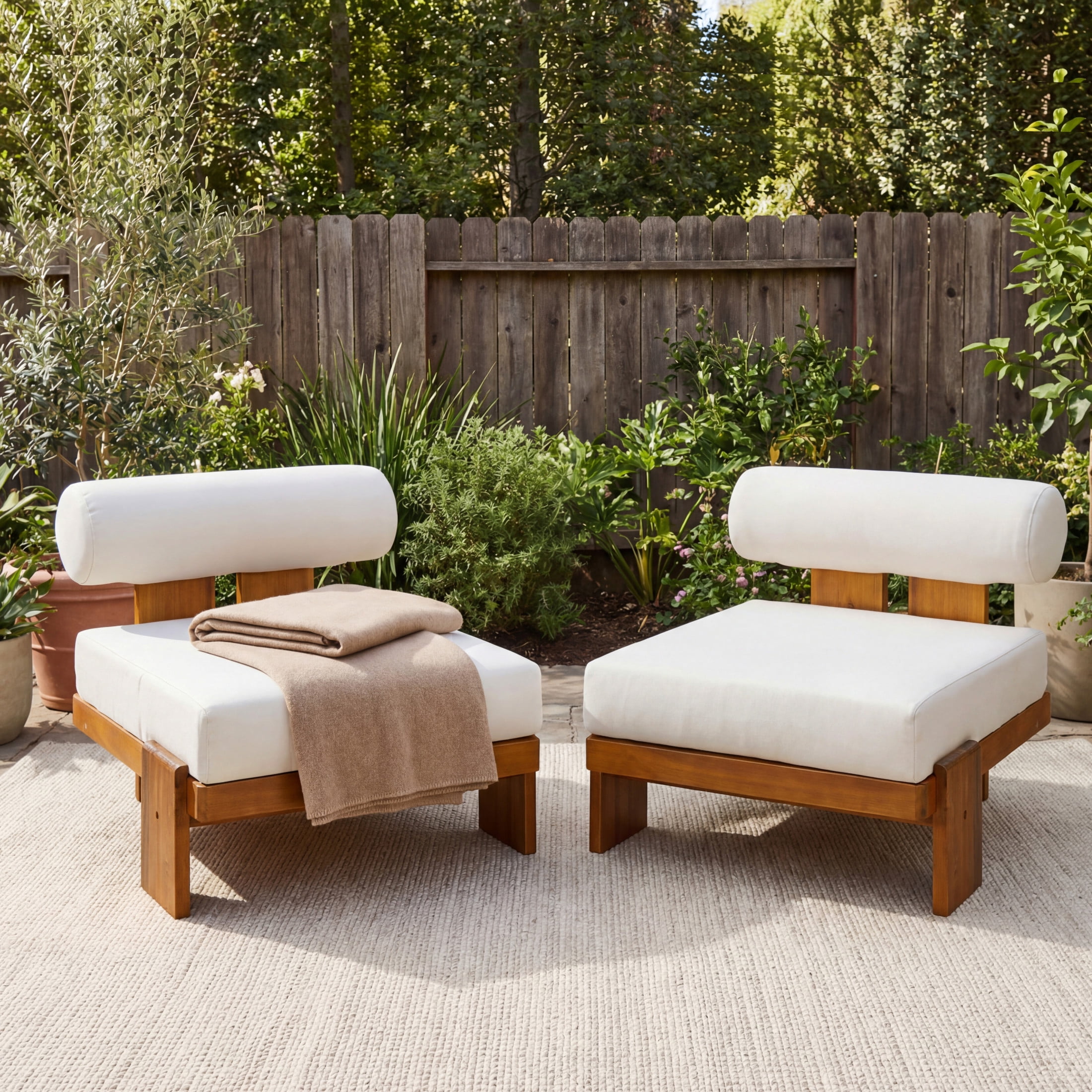 Christopher Knight Home Patio Club Chair Set of 2 with Cushions, Teak + Beige