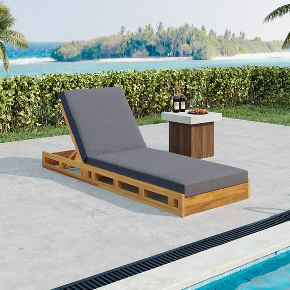 Christopher Knight Home Patio Wood Chaise Lounge with Adjustable Backrest, Slatted Base and Cushion, Dark Gray