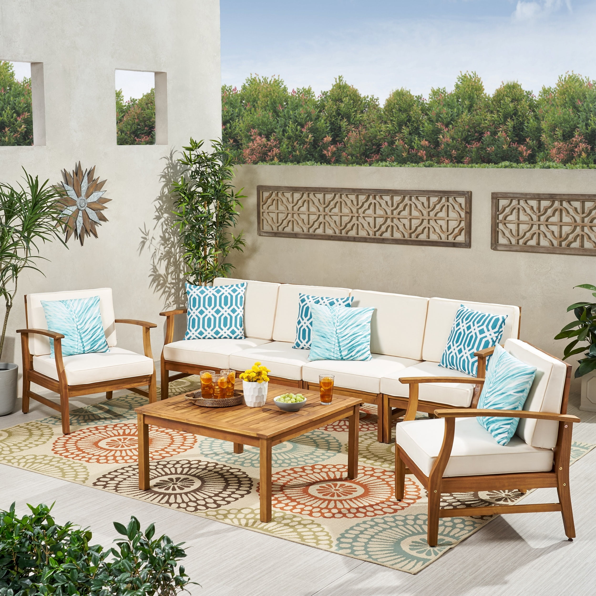 Christopher Knight Home Perla Outdoor Acacia Wood 7piece Chat Set with