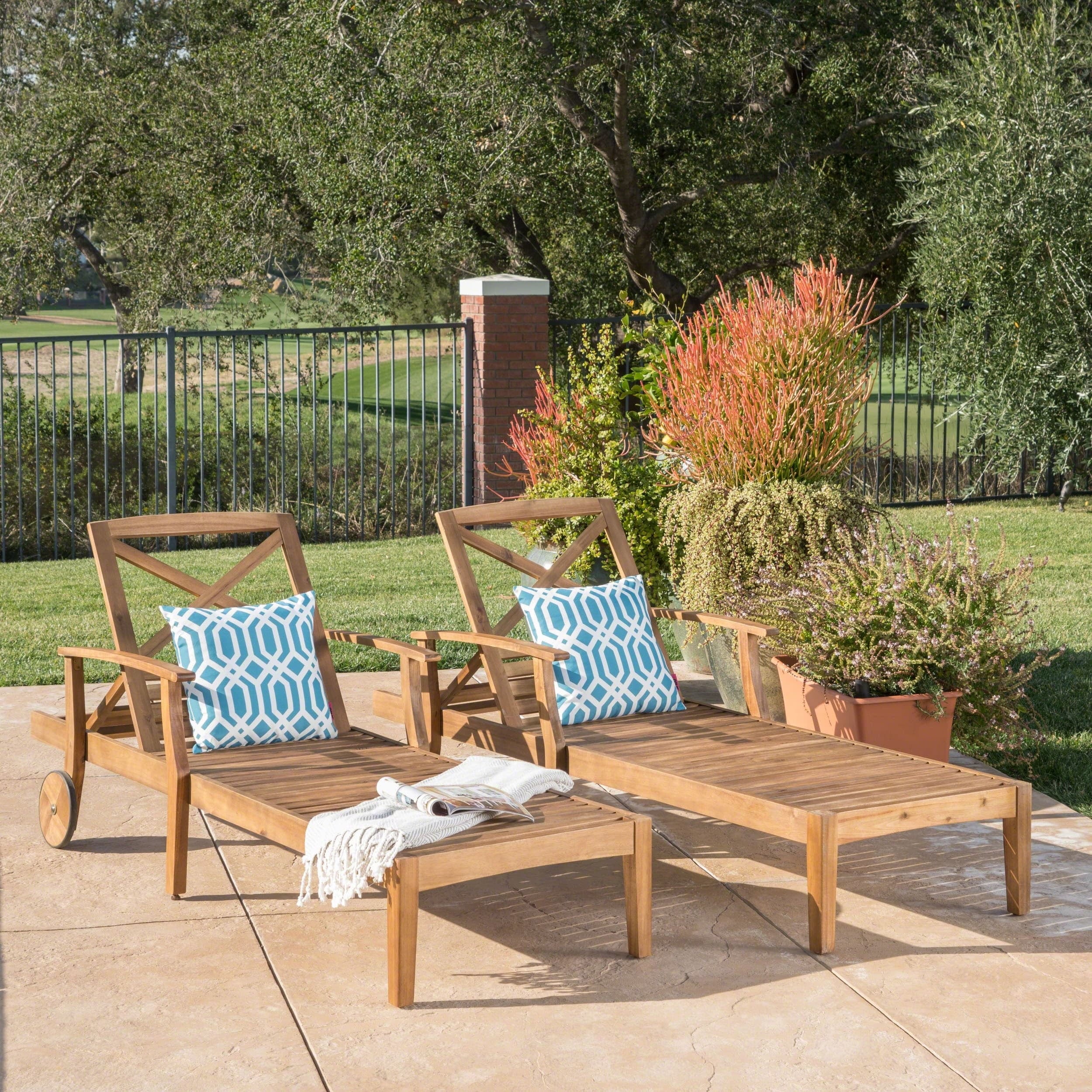 Perla Teak Finish Acacia Wood Outdoor Chaise Lounge Set