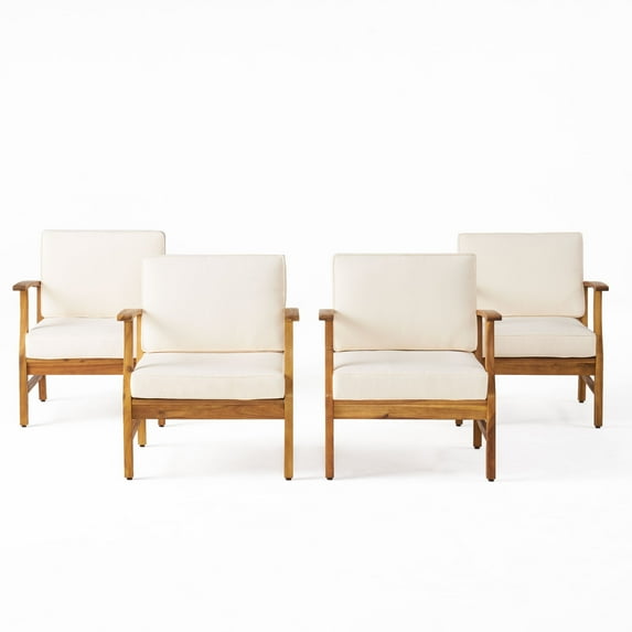 Christopher Knight Home Perla Outdoor Acacia Wood Club Chair with Cushion (Set of 4) by Cream