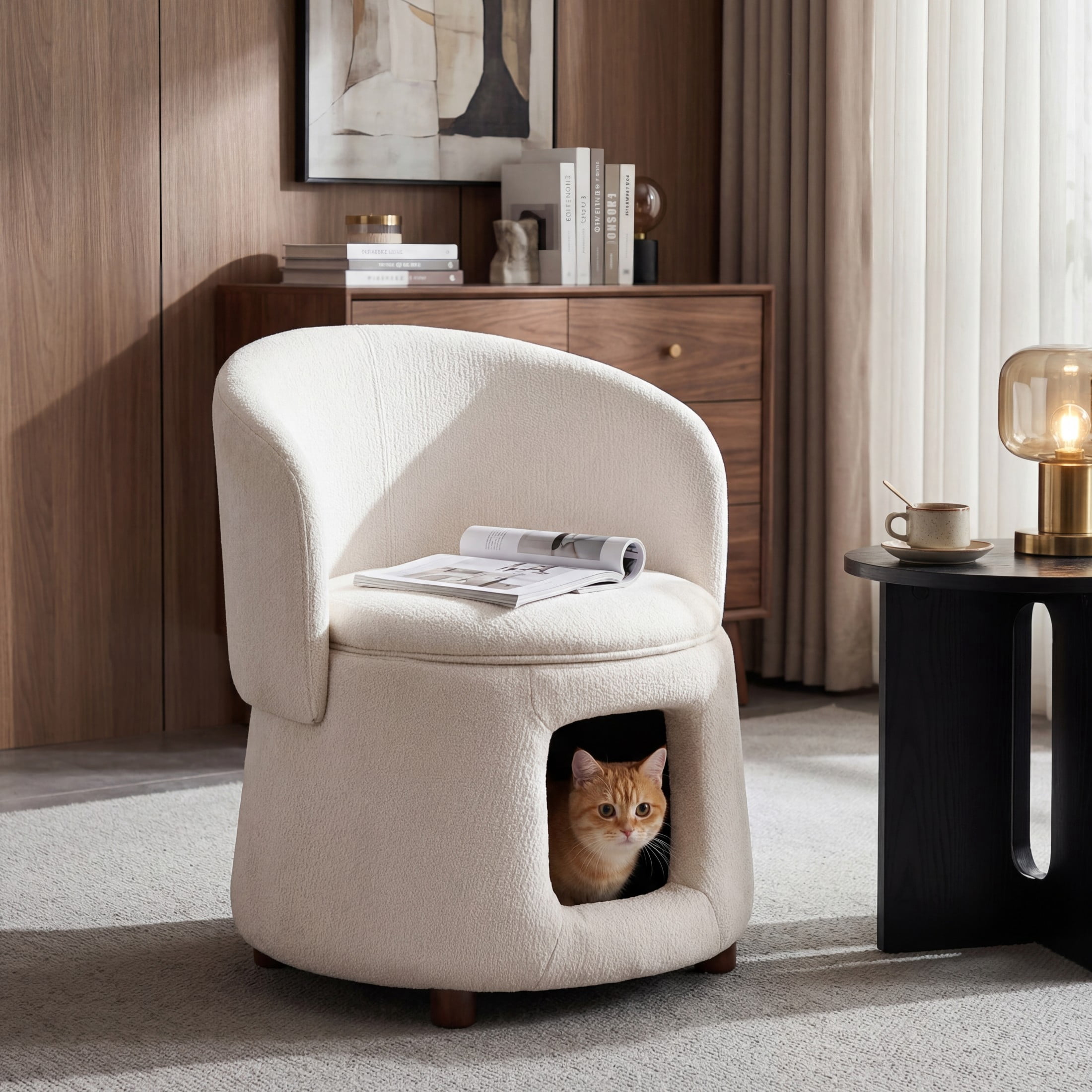 Christopher Knight Home Pet Friendly Accent Chair with Hidden Storage Nook, Convertible Stool, Beige