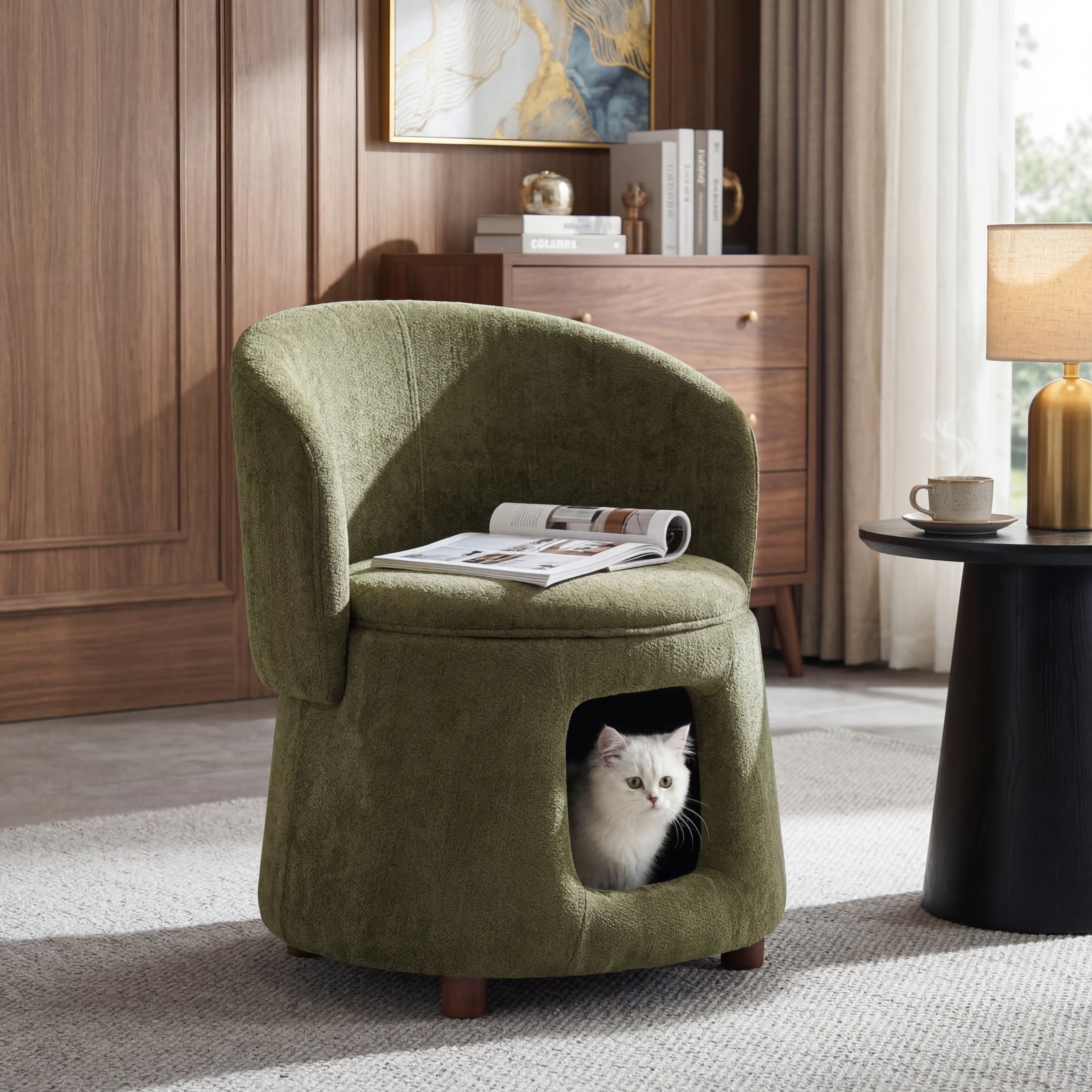 Christopher Knight Home Pet Friendly Accent Chair with Hidden Storage Nook, Convertible Stool, Green