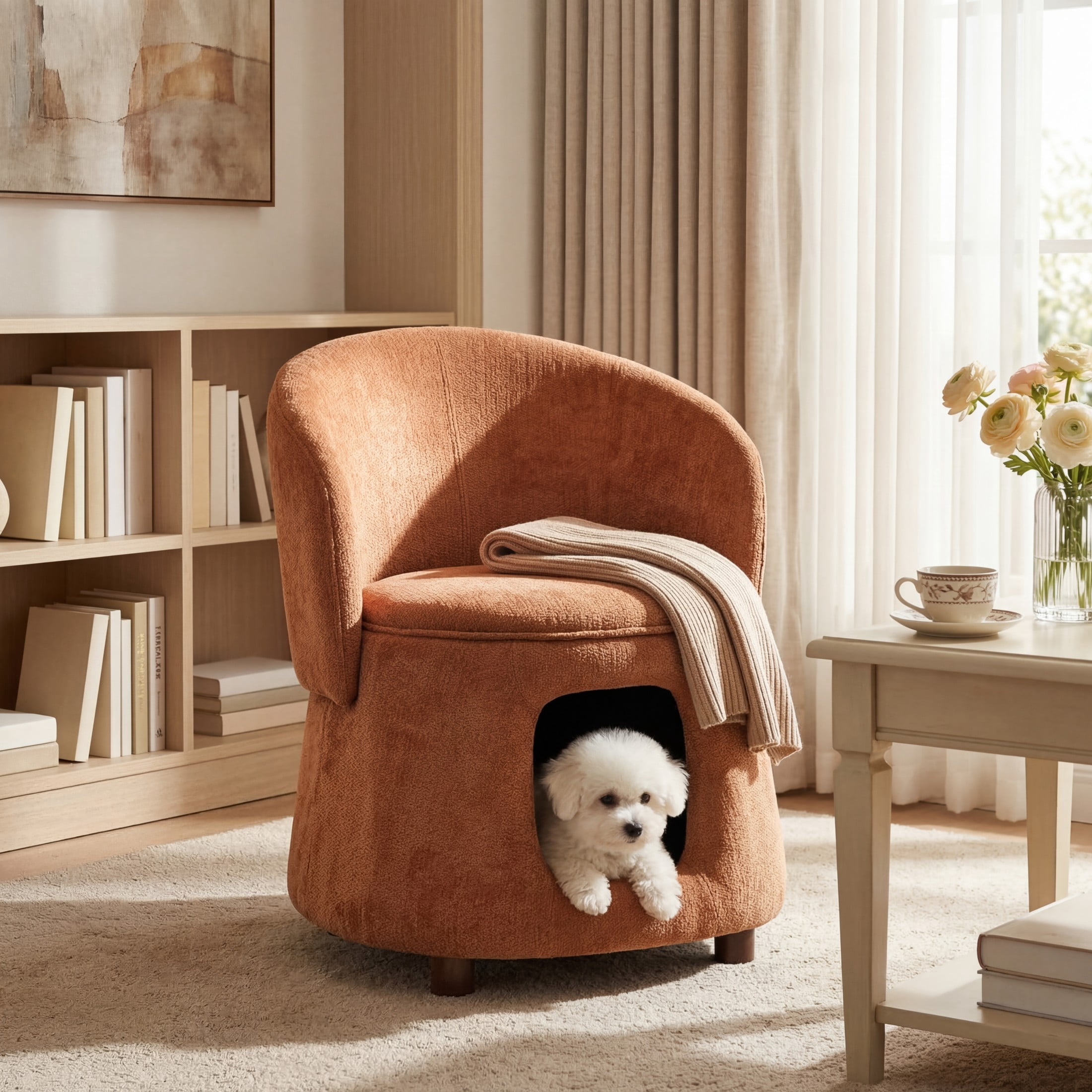 Christopher Knight Home Pet Friendly Accent Chair with Hidden Storage Nook, Convertible Stool, Orange