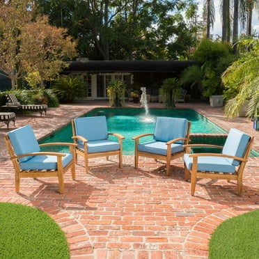Christopher Knight Home Peyton Outdoor Wooden Club Chair (Set of 4) by  Blue