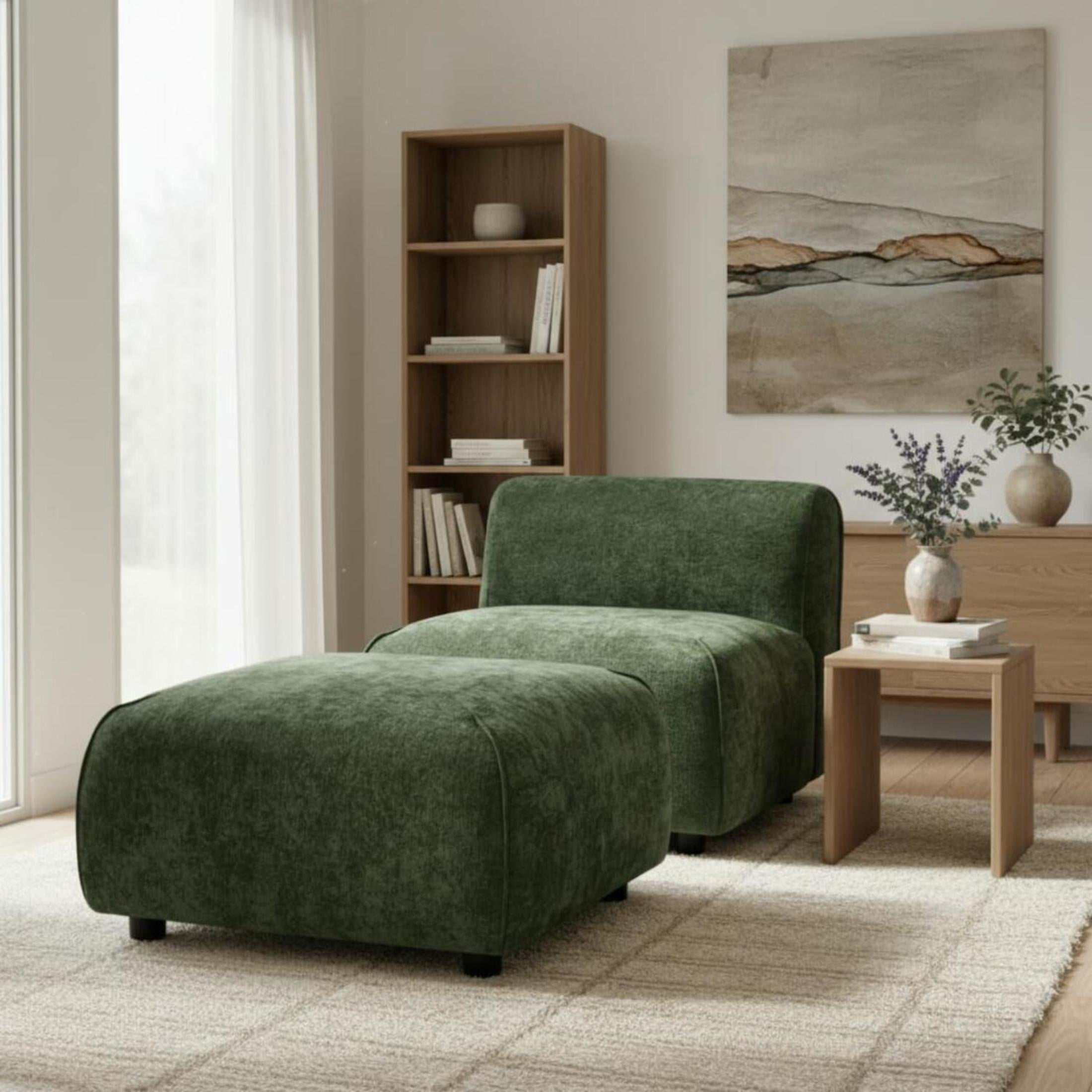 Christopher Knight Home Plush Accent Chair & Ottoman Set, Modern Upholstered Lounge Seating, Green