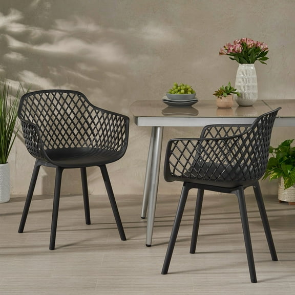 Christopher Knight Home  Poppy Outdoor Modern Dining Chair (Set of 2) Black 23.20" W x 21.00" L x 32.00" H
