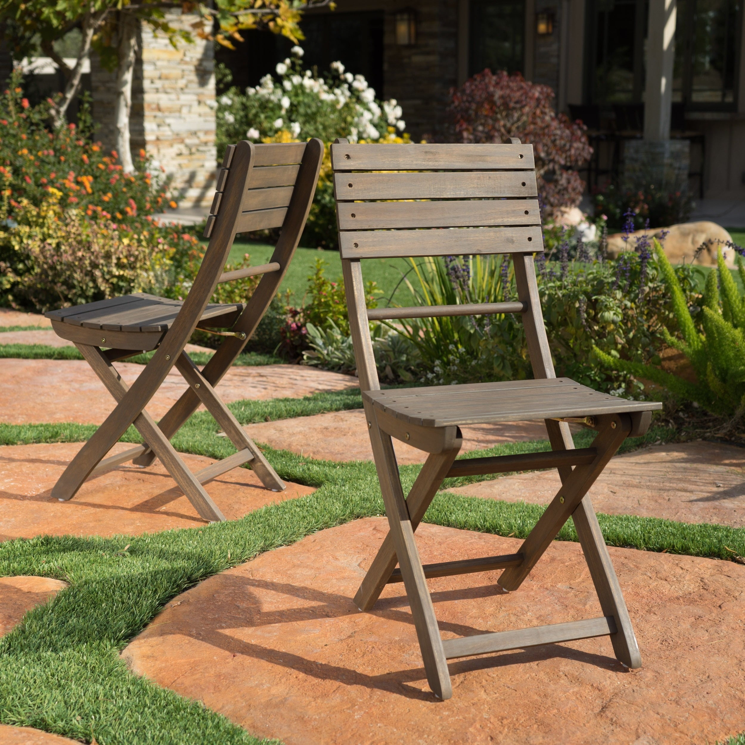 Positano Set of 2 Gray Acacia Wood Foldable Dining Chairs