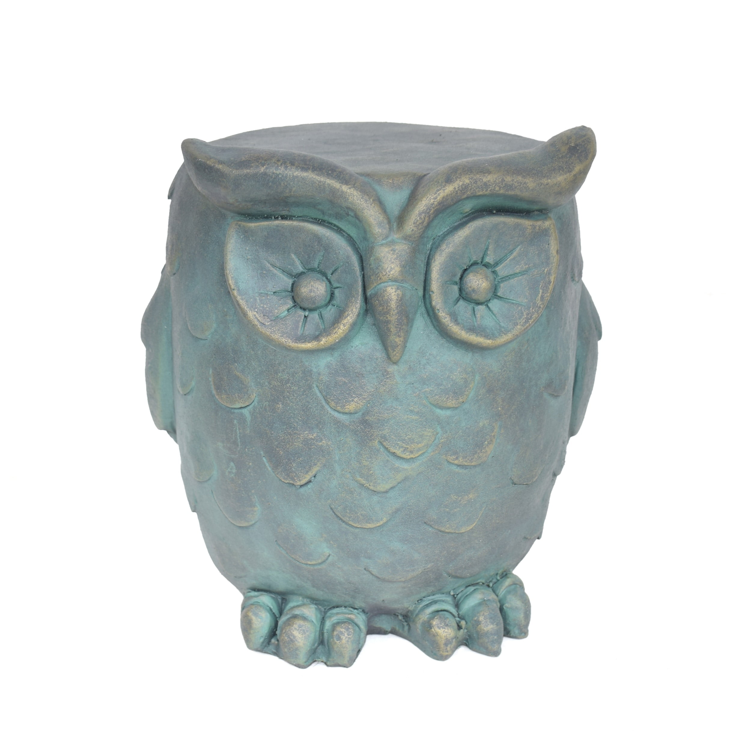 Agnes Owl Garden Stool in Gold Patina Lightweight Concrete, 12.50 inch