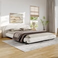 thumbnail image 1 of Christopher Knight Home Queen Upholstered Platform Bed  with Thick Headboard, White, 1 of 7