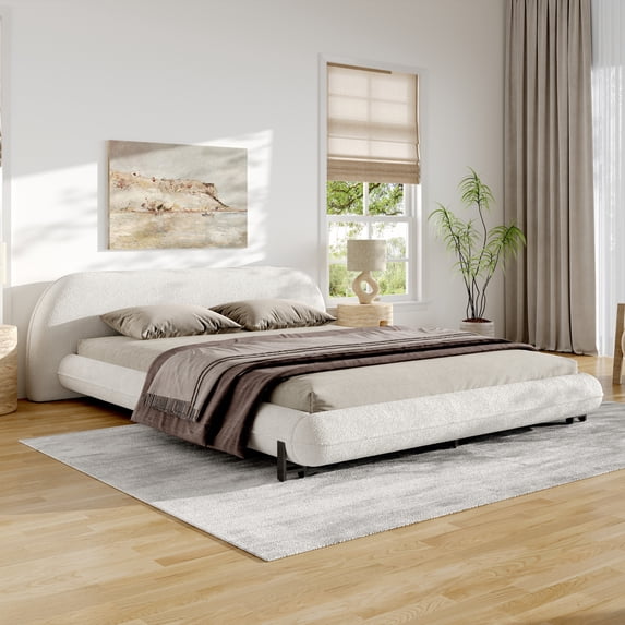 Christopher Knight Home Queen Upholstered Platform Bed with Thick Headboard, White