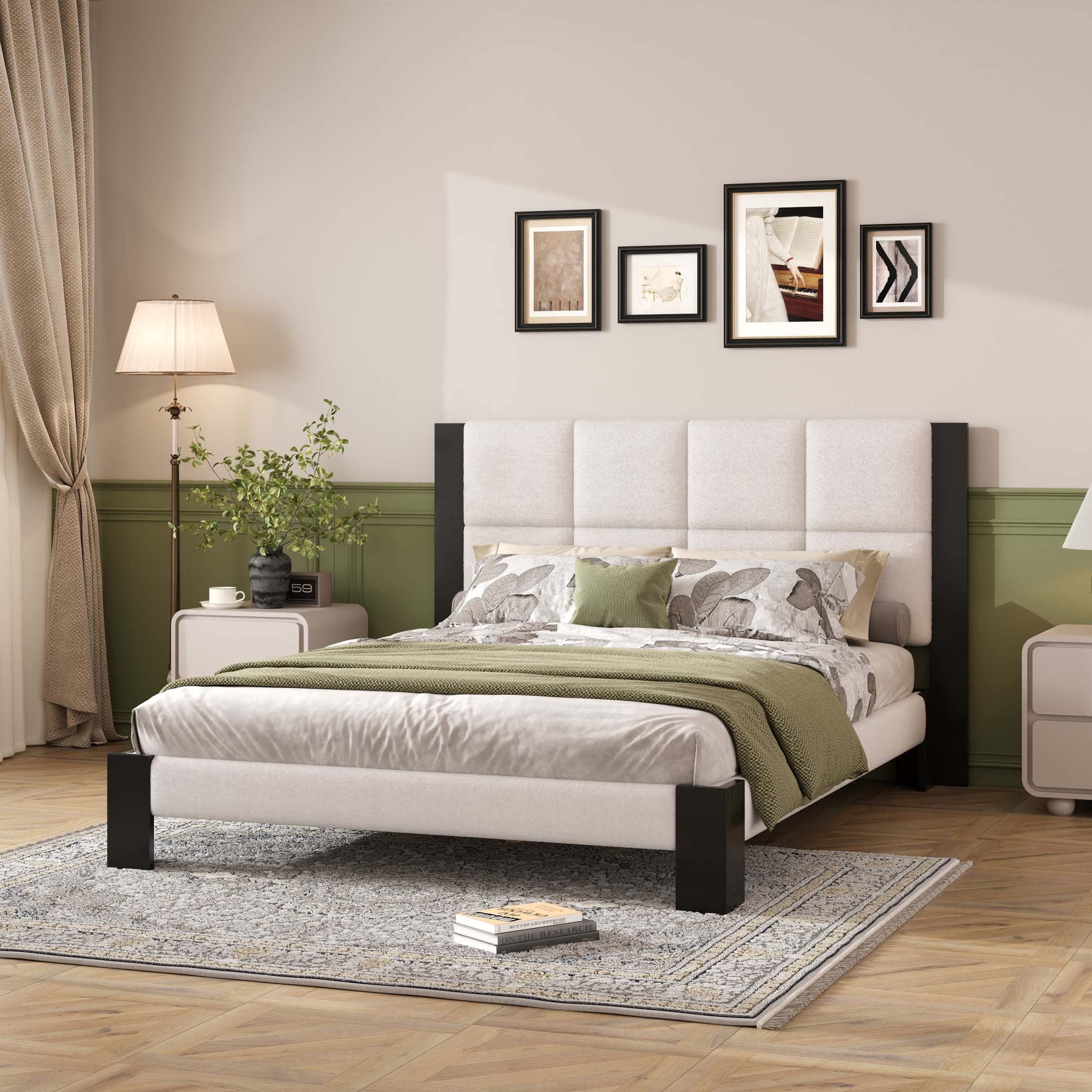 Christopher Knight Home Queen Boucle Upholstered Bed Frame with Square ...