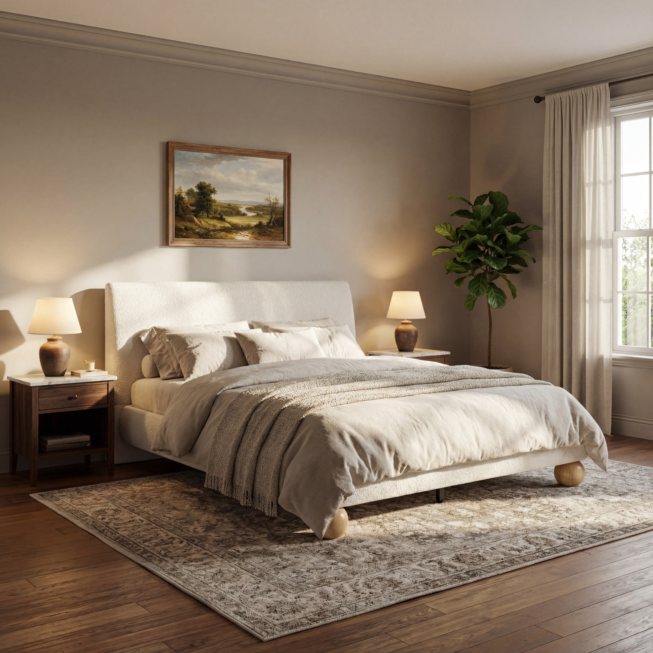 Christopher Knight Home Queen Boucle Upholstered Bed Frame with Thick Headboard, Off White