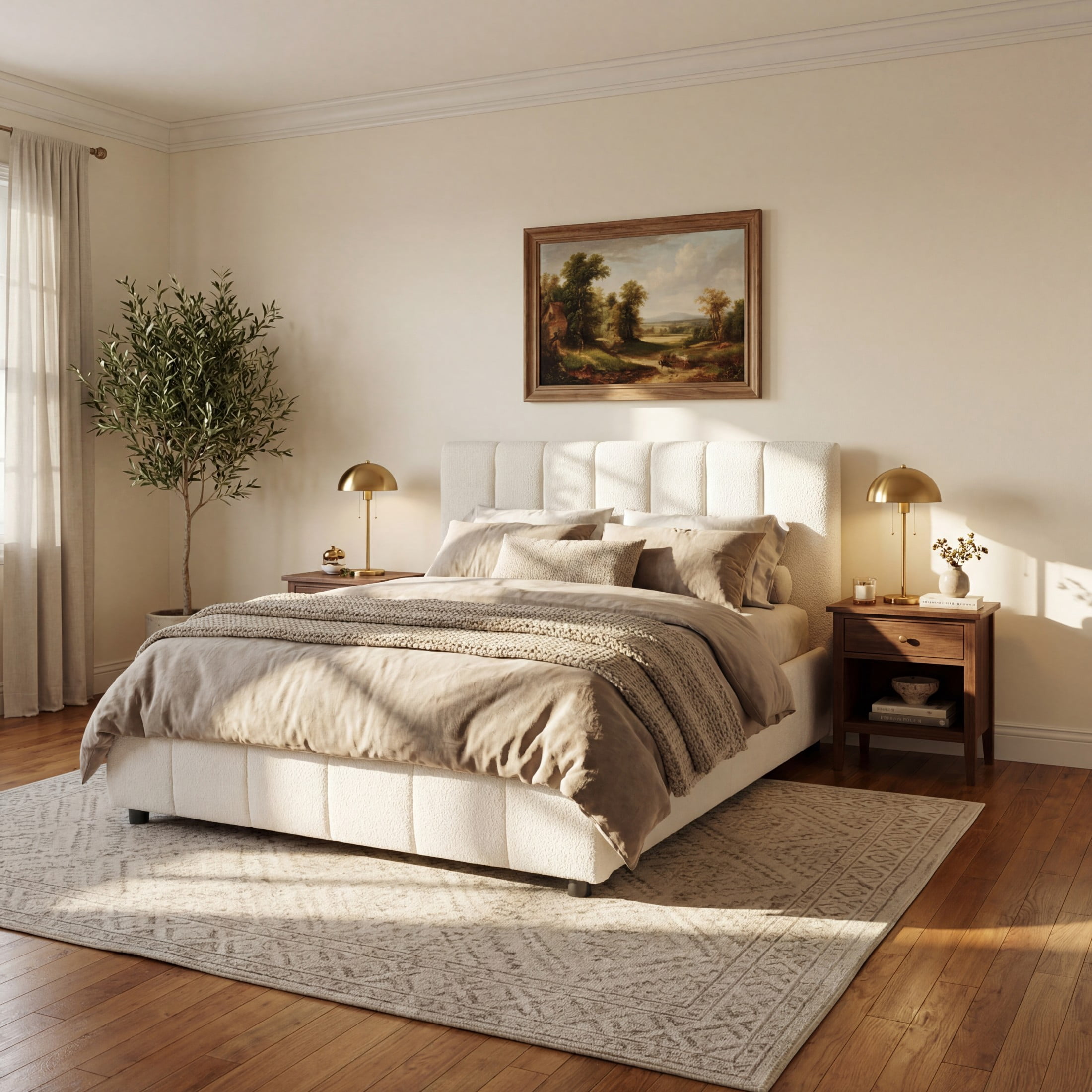 Christopher Knight Home Queen Boucle Upholstered Bed Frame with Vertical Tufted Thick Headboard, Off White
