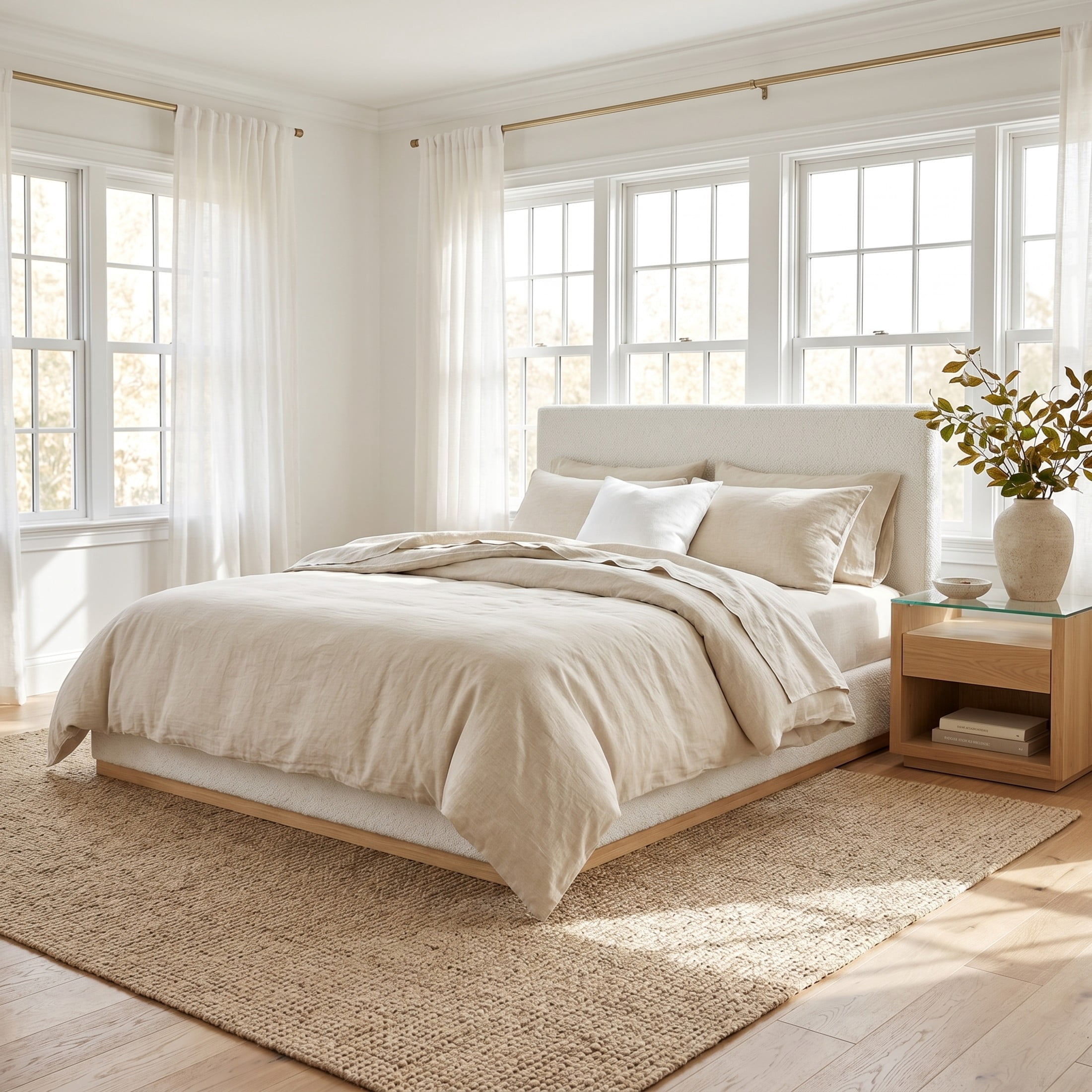 Christopher Knight Home Queen Fabric Upholstered Platform Bed Frame, White