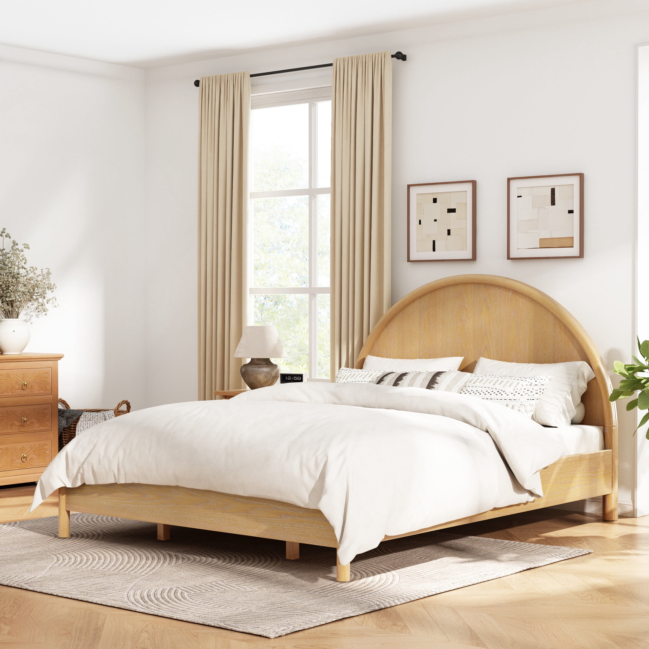 Christopher Knight Home Queen Platform Bed Frame with Arched Headboard, Rubberwood, Natural