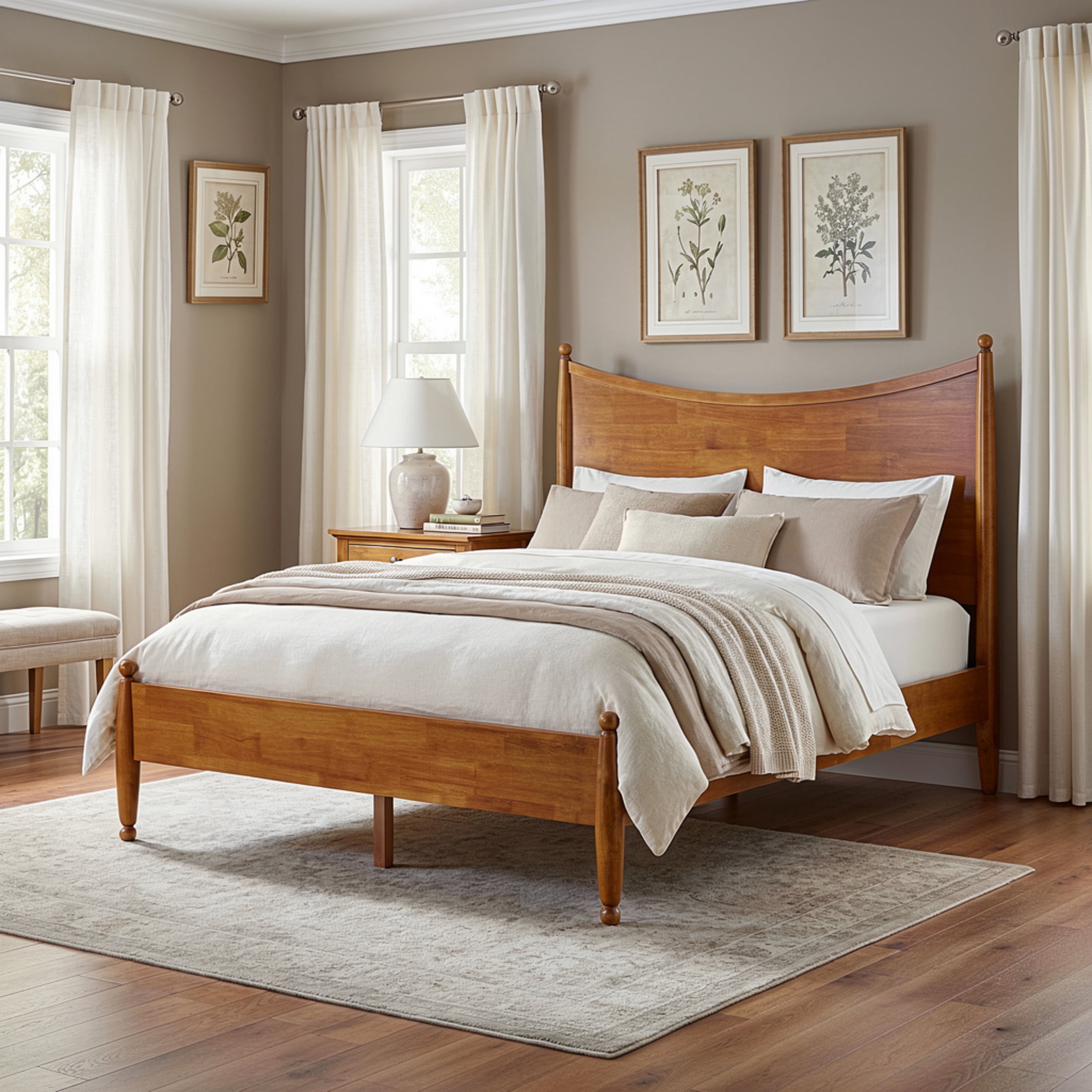 Christopher Knight Home Queen Platform Bed Frame with Curved Headboard, Solid Wood, Autumn Oak