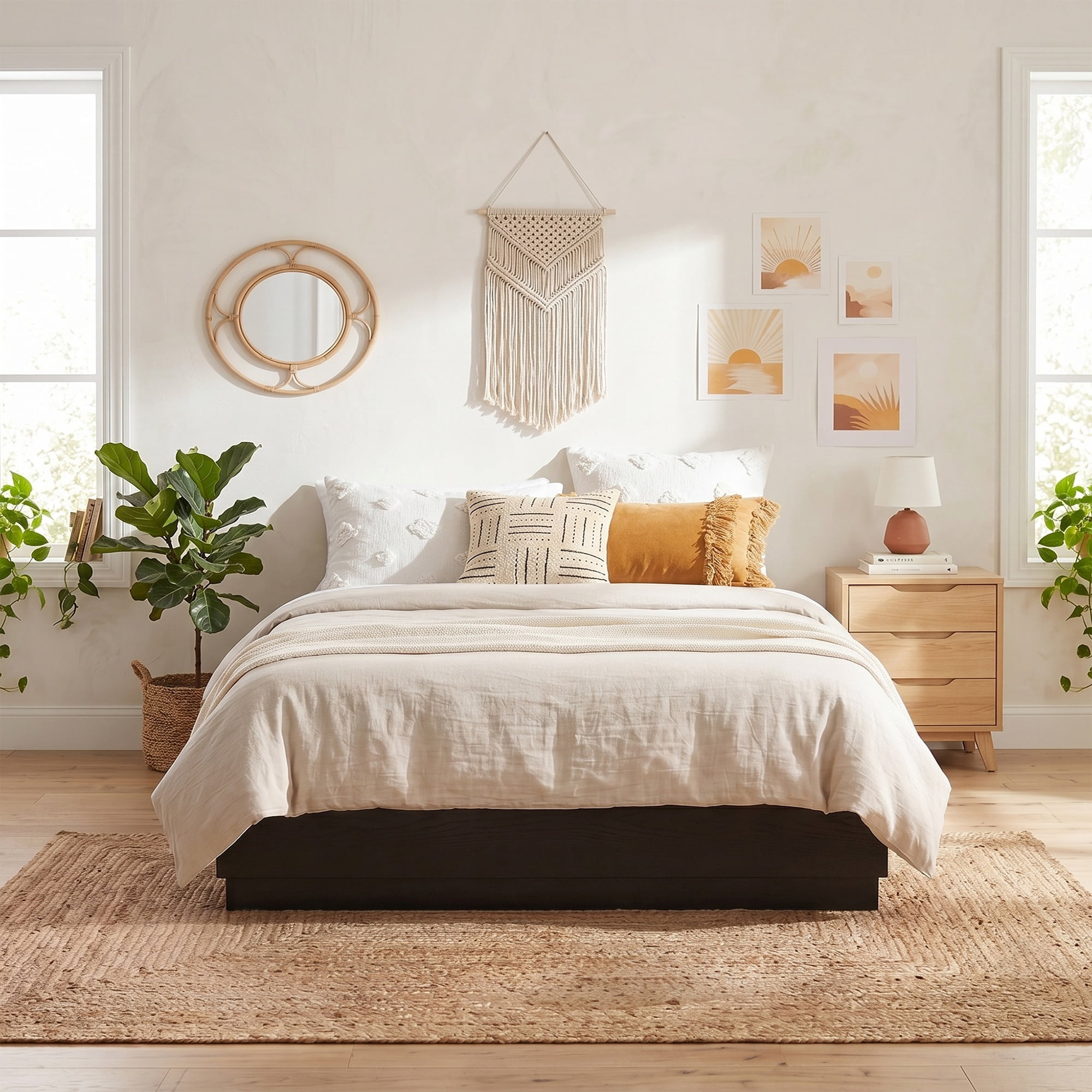 Christopher Knight Home Queen Platform Bed Frame with Wood Slat Support, Low Profile Design, Black