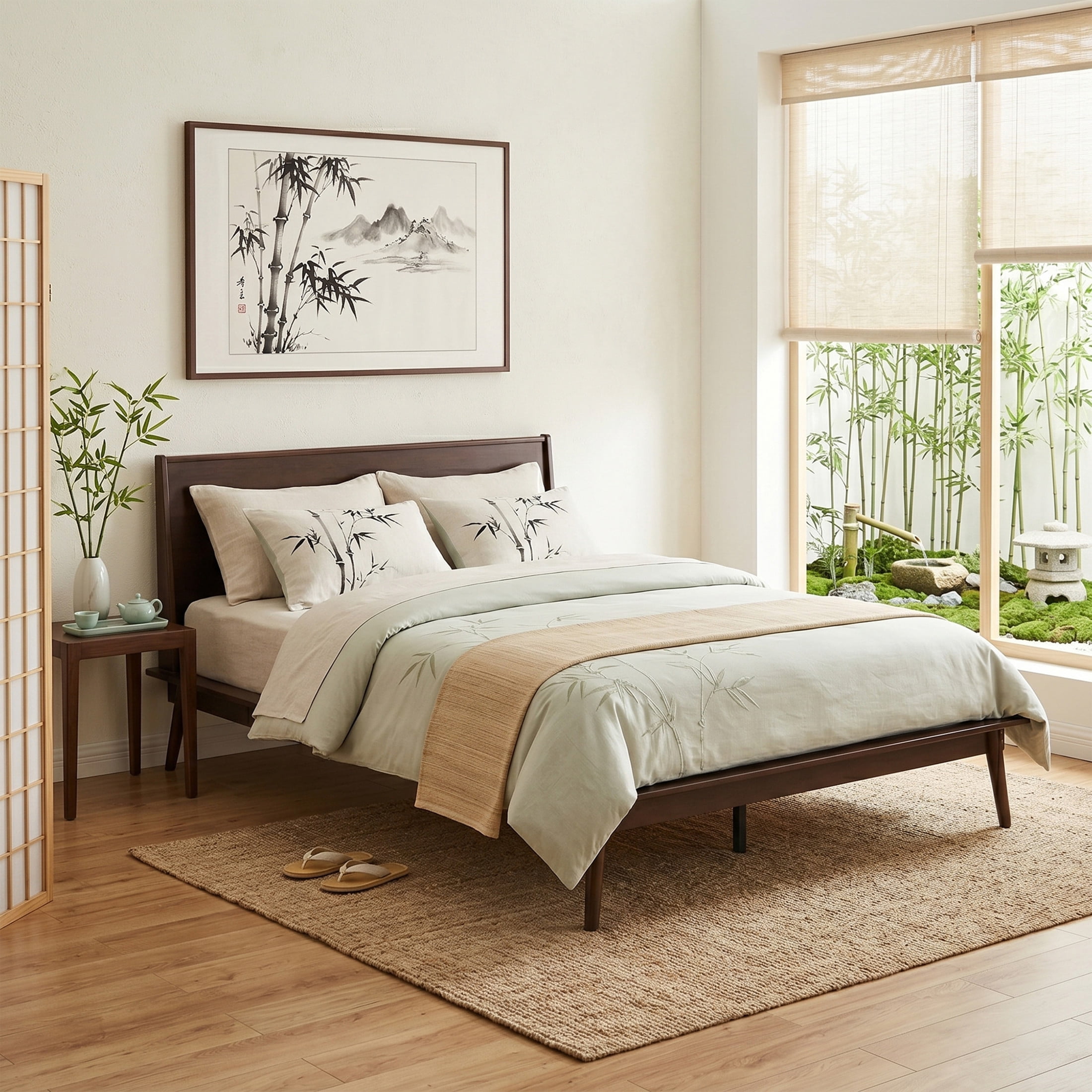 Christopher Knight Home Queen Size Bamboo Platform Bed Frame, Heavy-Duty Support, Chocolate
