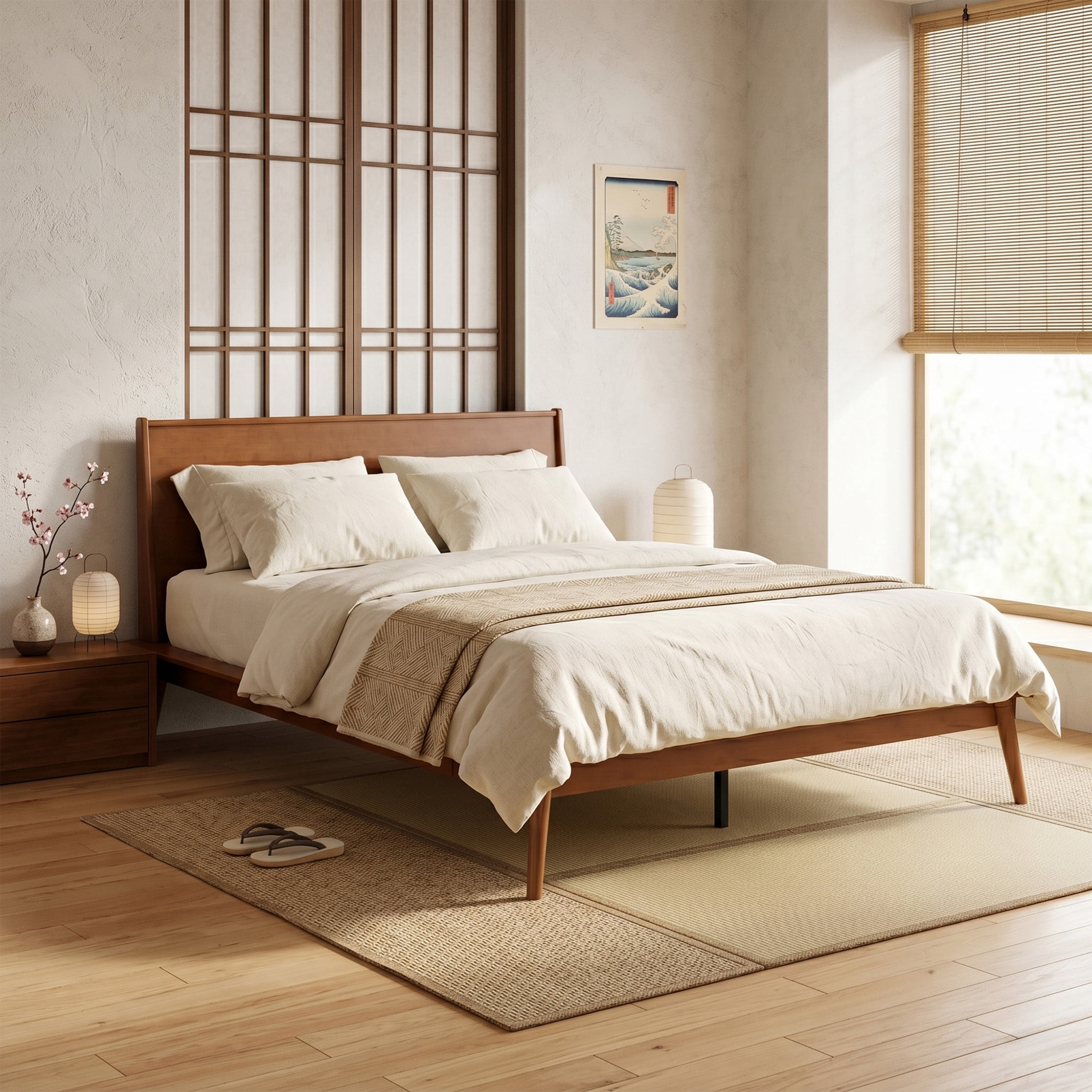 Christopher Knight Home Queen Size Bamboo Platform Bed Frame, Heavy-Duty Support, Walnut Brown