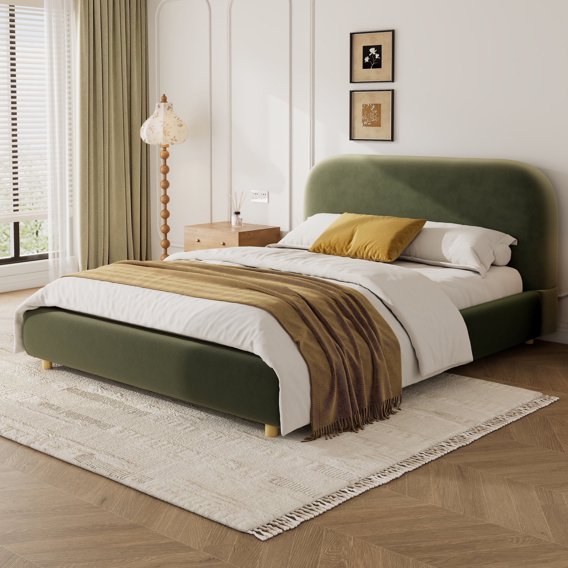 Christopher Knight Home Queen Size Bed Frame, Velvet Upholstered