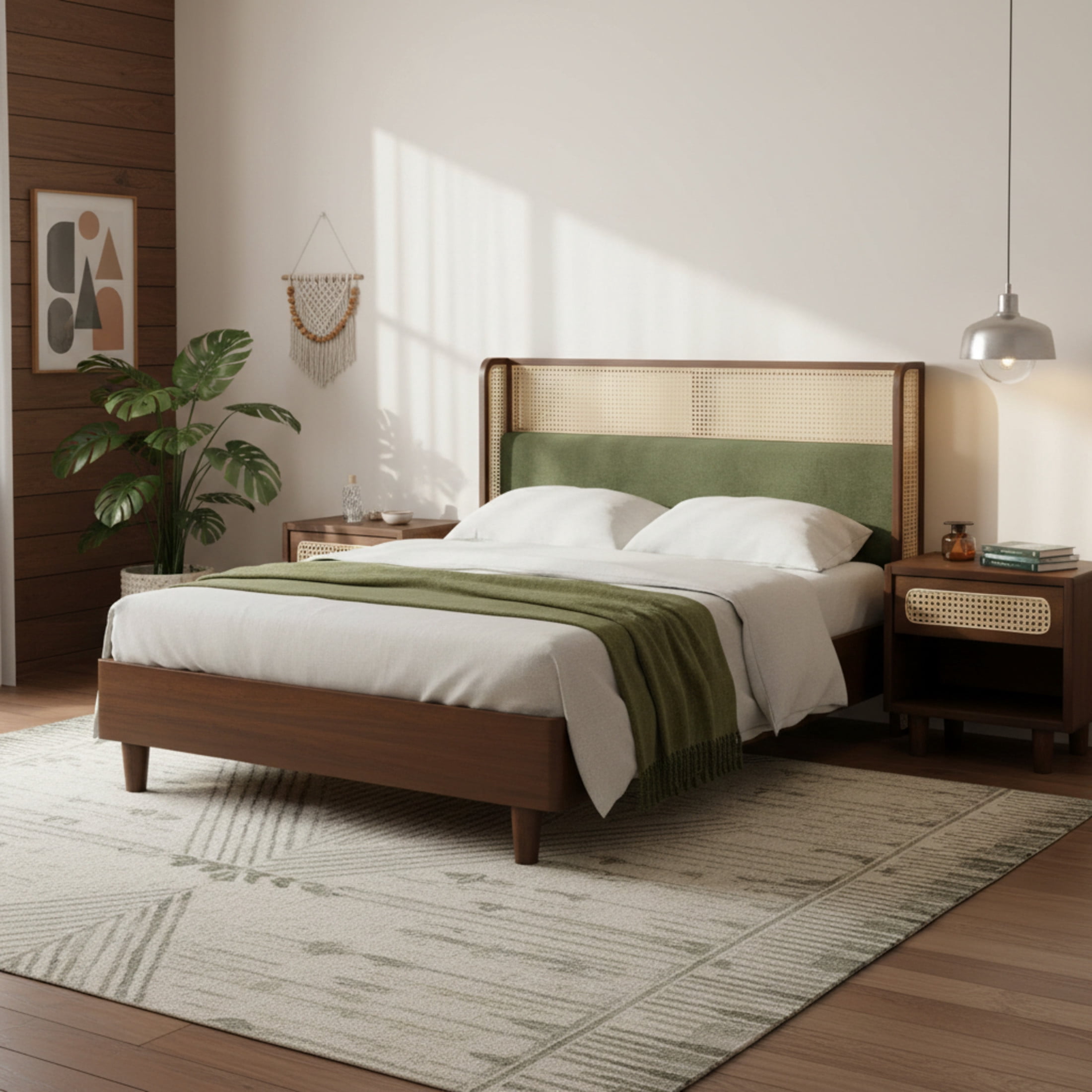 Christopher Knight Home Queen Size Bed Frame with Rattan Headboard ...
