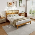 thumbnail image 1 of Christopher Knight Home Queen Size Bed Frame with Rattan Headboard, Platform Bed with Solid Wood Frame, Natural, 1 of 6