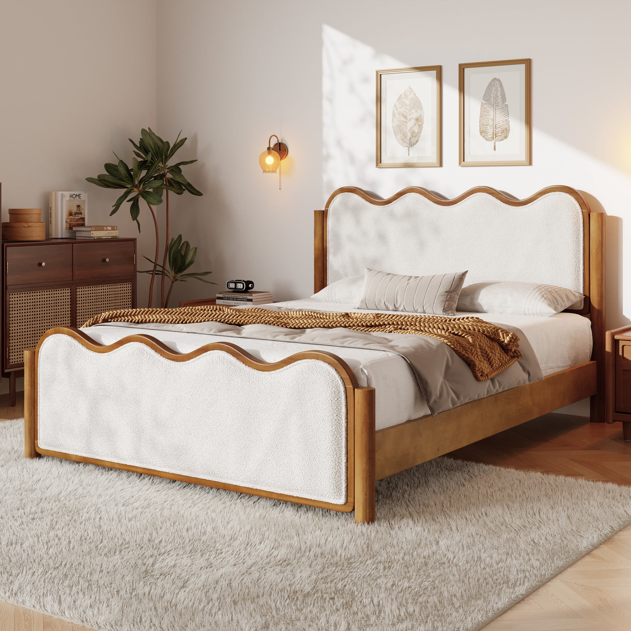 Christopher Knight Home Queen Size Boucle Upholstered Bed Frame with ...