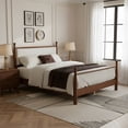thumbnail image 1 of Christopher Knight Home Queen Size Traditional Bed Frame with Upholstered Headboard, Walnut+Beige, 1 of 8