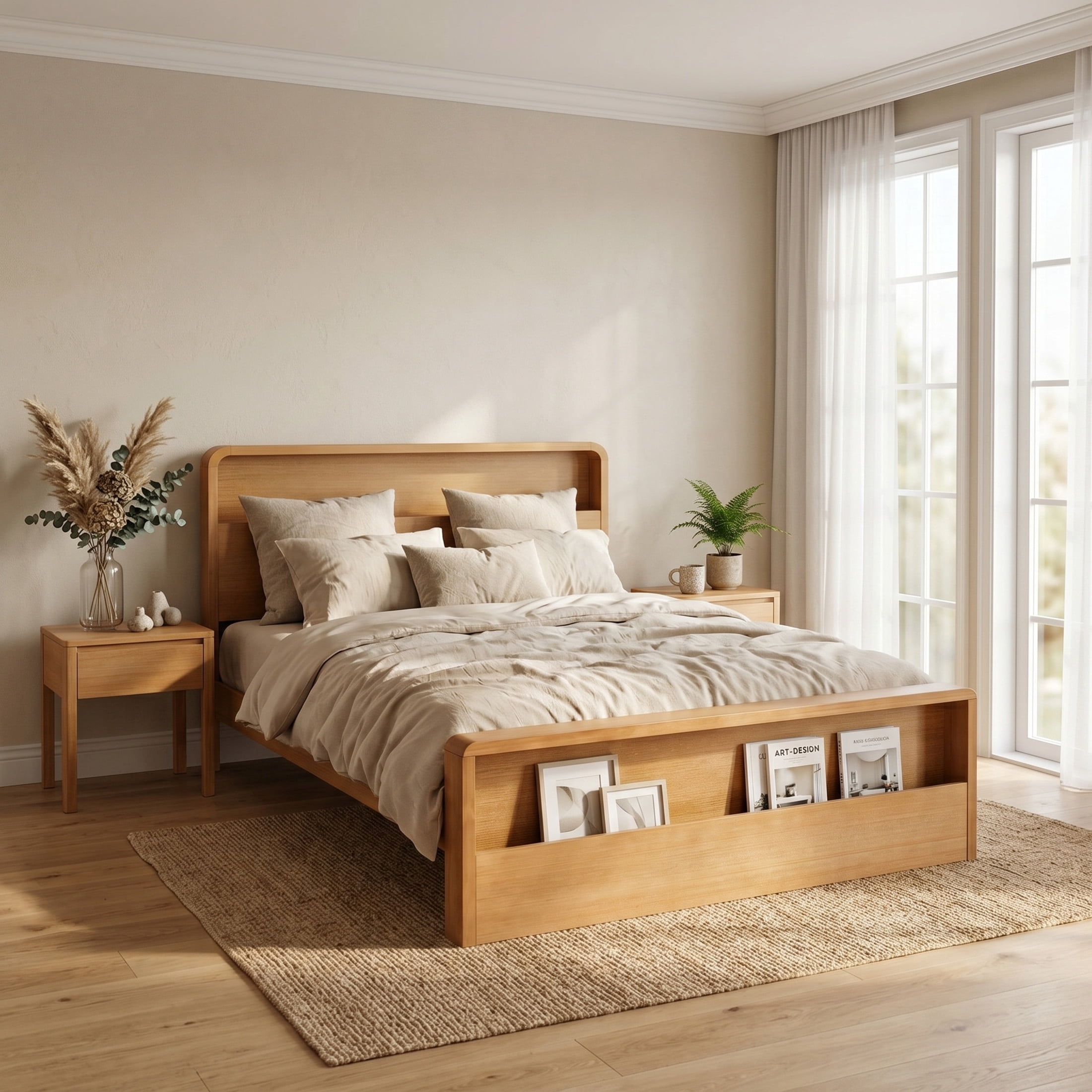 Christopher Knight Home Queen Solid Wood Bed Frame with Open Storage Headboard & Footboard, Light Brown