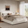 thumbnail image 1 of Christopher Knight Home Queen Upholstered Bed Frame with Boucle Wingback Headboard, White, 1 of 12