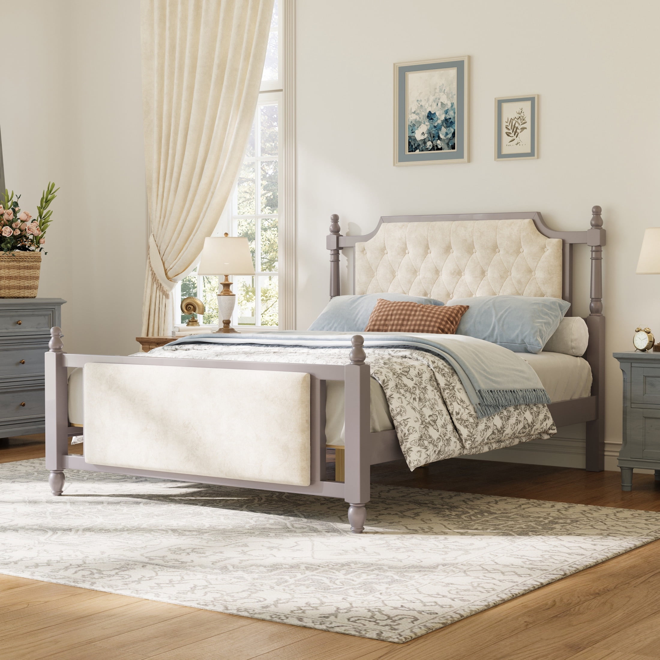 Christopher Knight Home Queen Upholstered Platform Bed, Velvet Tufted Headboard and Footboard, Taupe