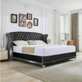 thumbnail image 1 of Christopher Knight Home Queen Velvet Platform Bed Frame, Nailhead Trim Button-Tufted Wingback Headboard, Black, 1 of 1