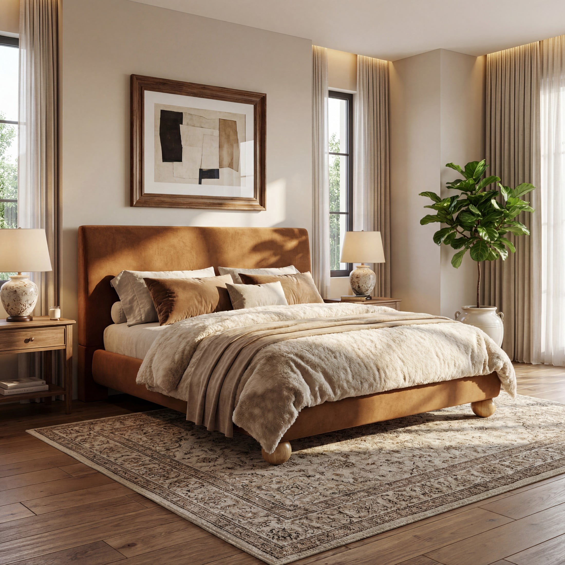 Christopher Knight Home Queen Velvet Upholstered Bed Frame with Thick Headboard, Brown