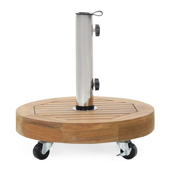 Christopher Knight Home Ralph Outdoor Acacia Wood and Stainless Steel Outdoor 33lb Circular Umbrella Base by