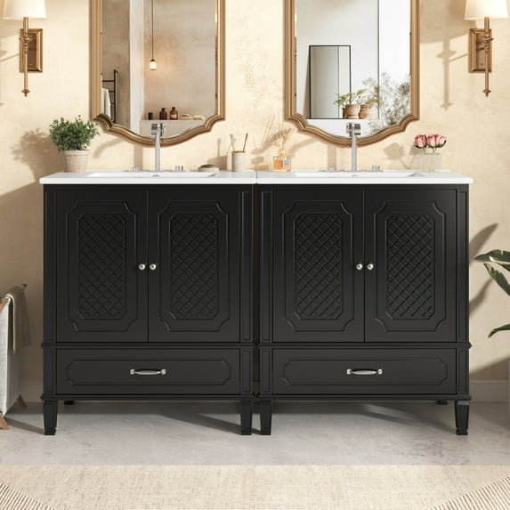 Christopher Knight Home Retro 2 Piece 30" Bathroom Vanities with Ceramic Sinks, Soft-Close Doors, Black