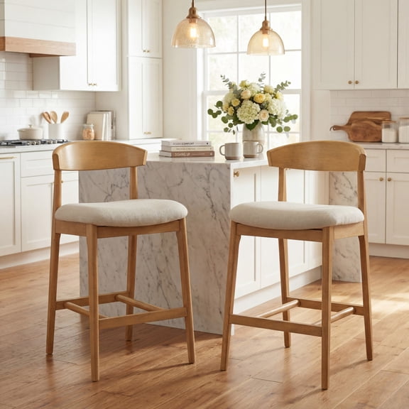 Christopher Knight Home Retro Fabric Upholstered Counter Height Bar Stools, Natural Beige, Set of 2