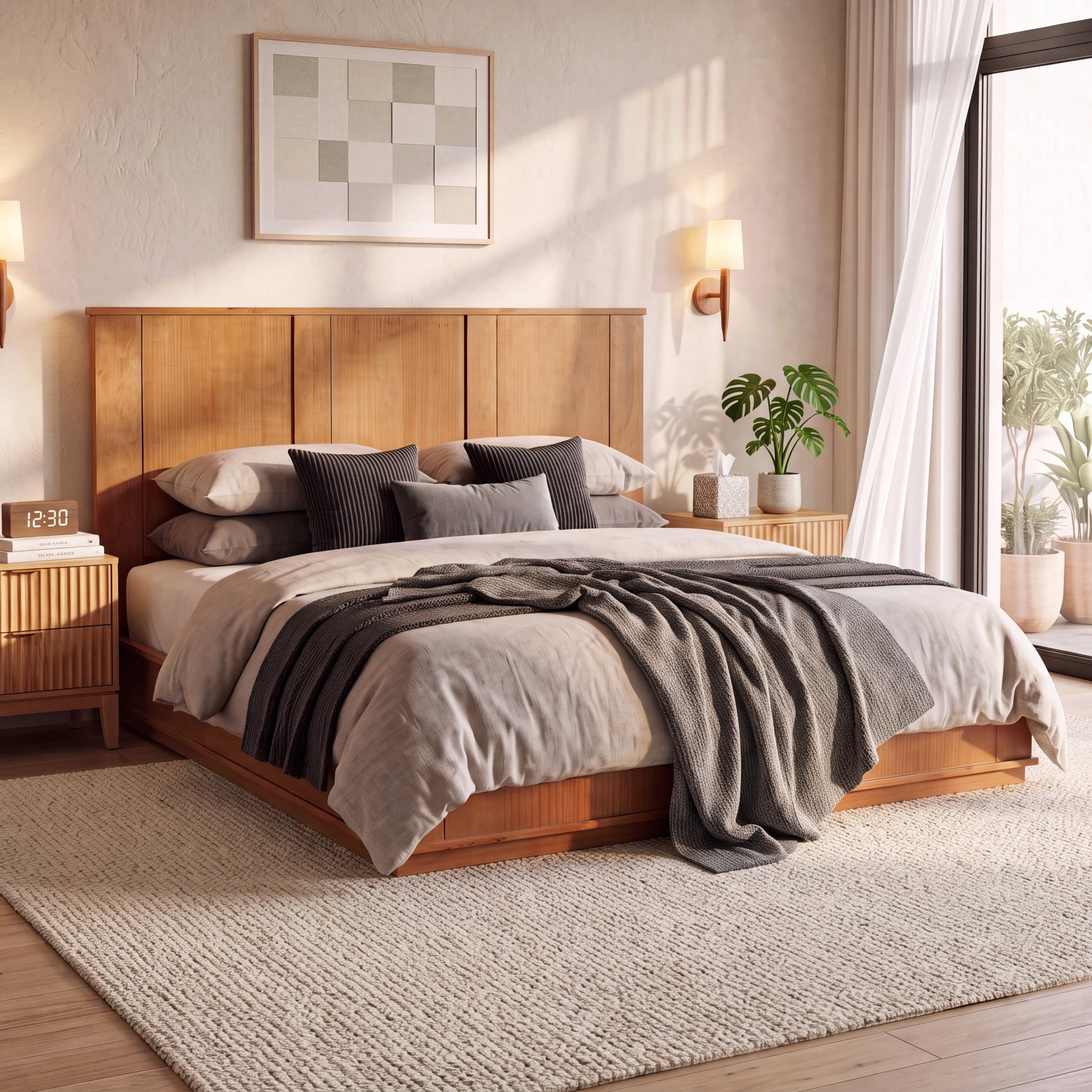 Christopher Knight Home Retro King Size Wood Platform Bed with 56" High Panel Headboard, Natural